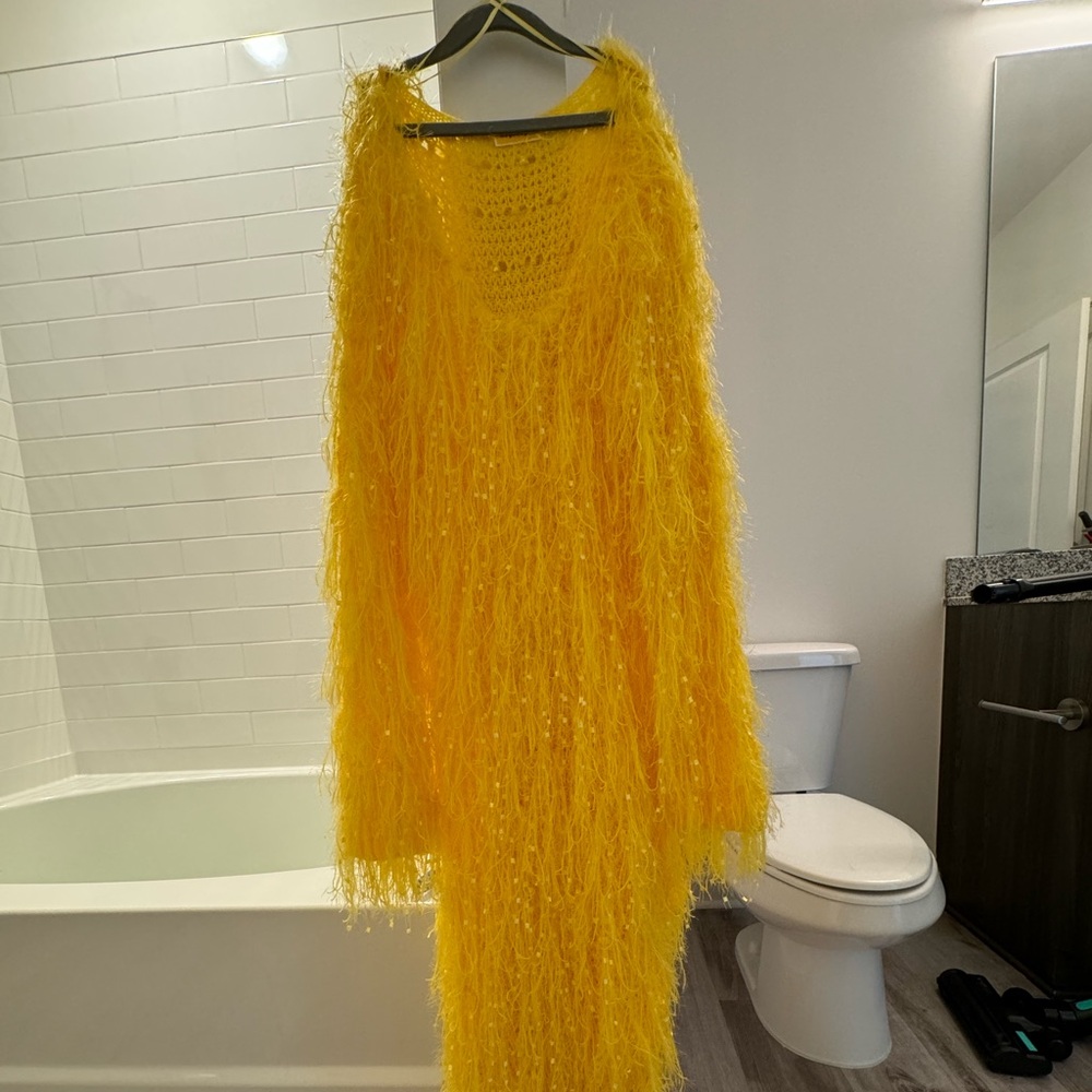 Glam Yellow Fringe Sweater Dress
